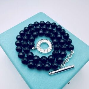Tiffany & Co. 18” Black Onyx Toggle Necklace in Silver with Packaging